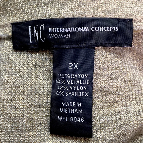 INC International Concepts Top Blouse Long Sleeve Tie Front Gold Metallic 2X - Picture 3 of 4